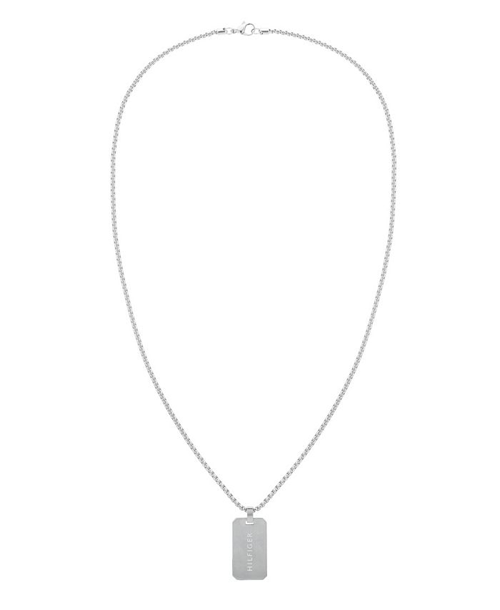 Tommy Hilfiger Men's Stainless Steel Dog Tag Pendant Necklace - Macy's