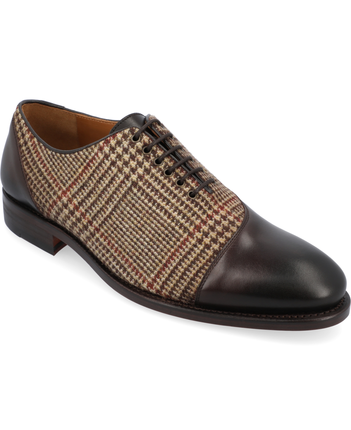 Men's Paris Handcrafted Leather and Wool Asymmetrical Oxford Lace-up Dress Shoes - Plaid