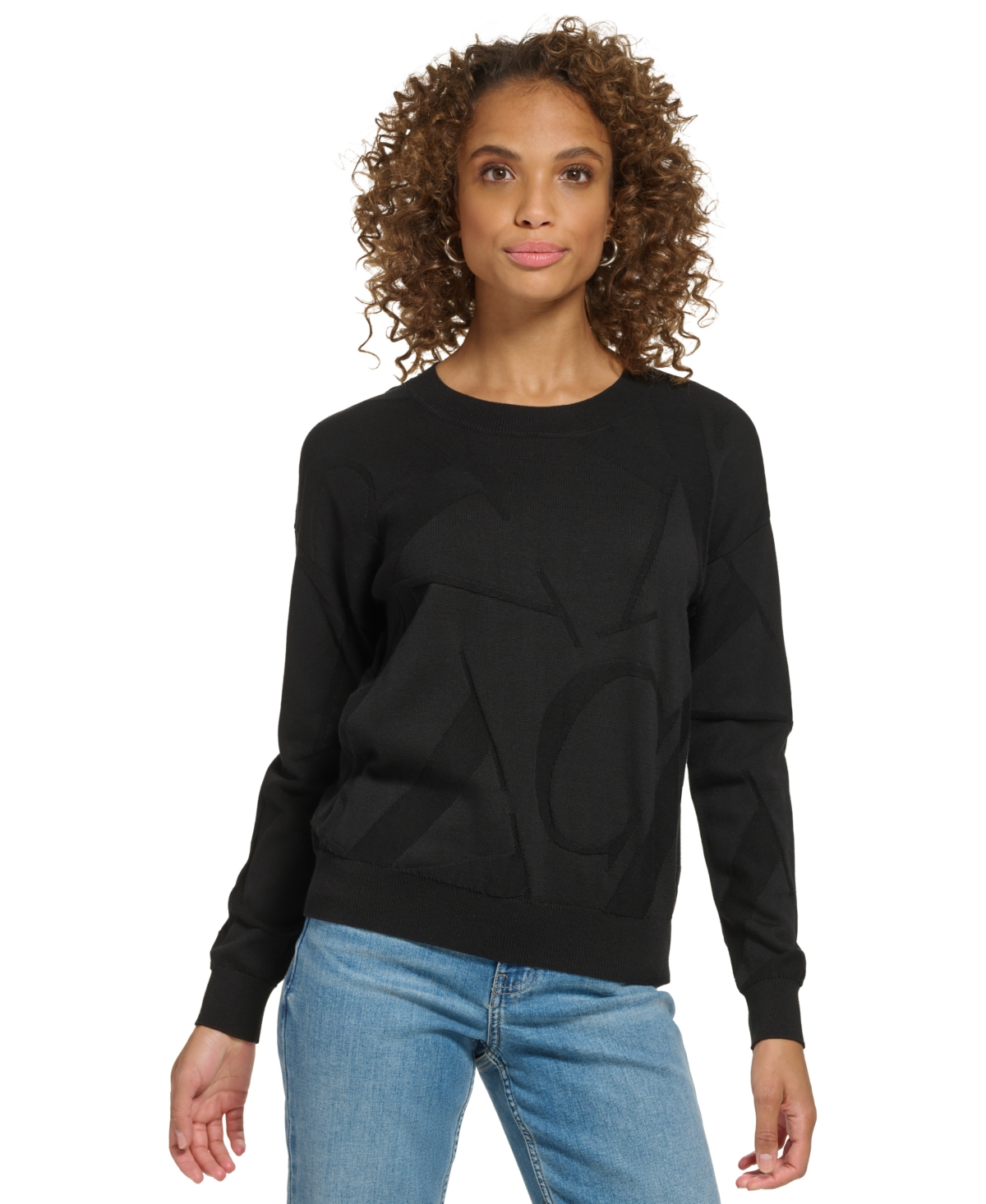 Calvin Klein Women's Cotton Jacquard Logo Sweater In Black | ModeSens