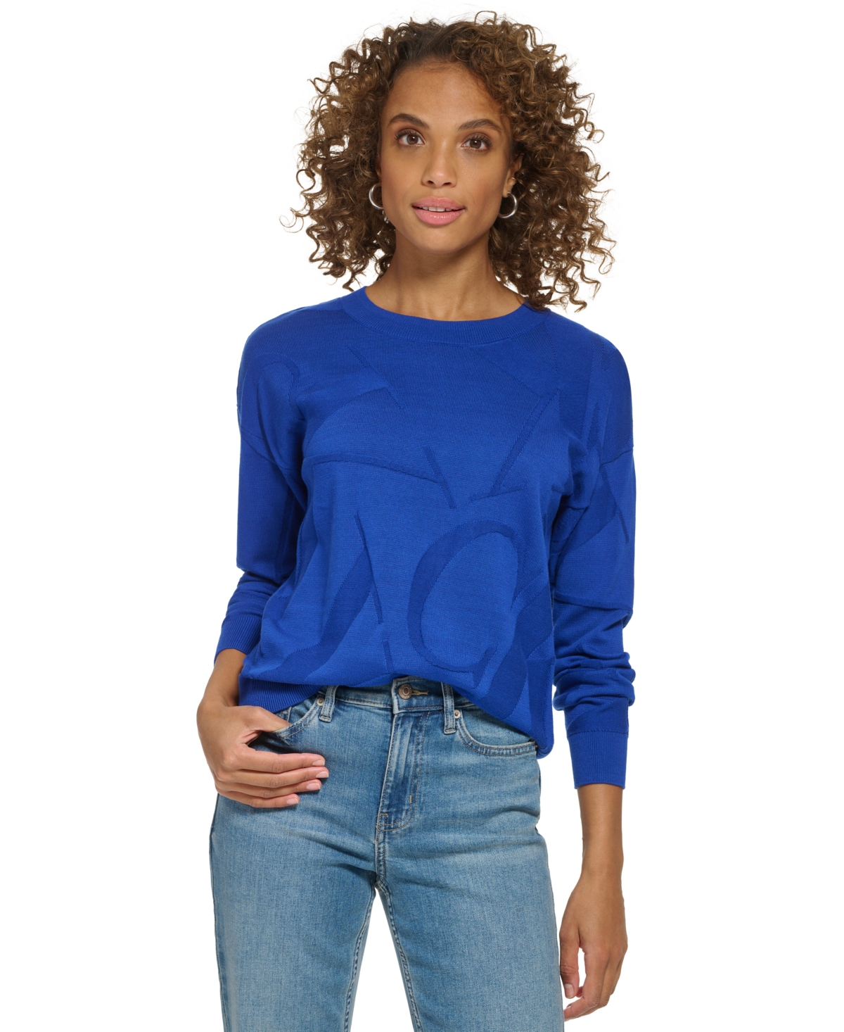 semester taal Rand Calvin Klein Women's Cotton Jacquard Logo Sweater In Klein Blue | ModeSens