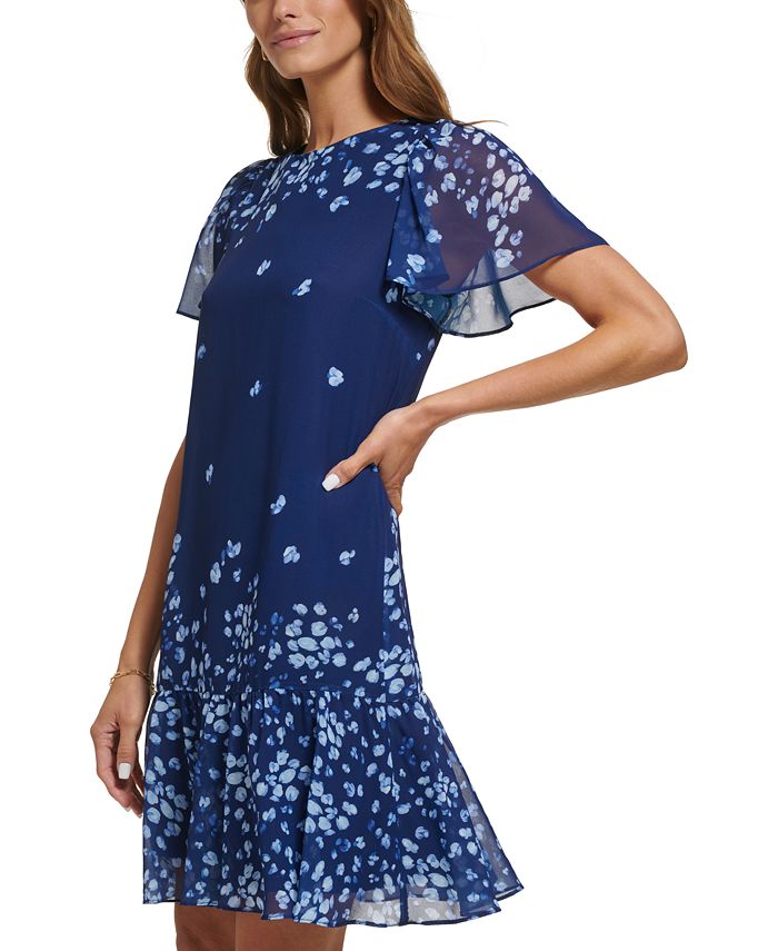 DKNY Women's Floral-Print Flutter-Sleeve Dress - Macy's