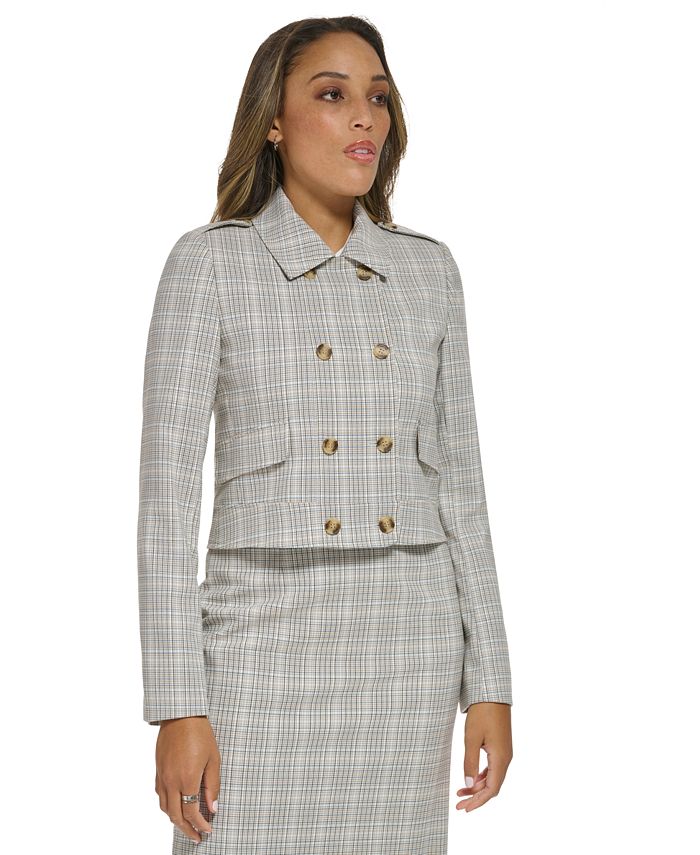 Calvin Klein Women's Plaid DoubleBreasted Cropped Jacket Macy's
