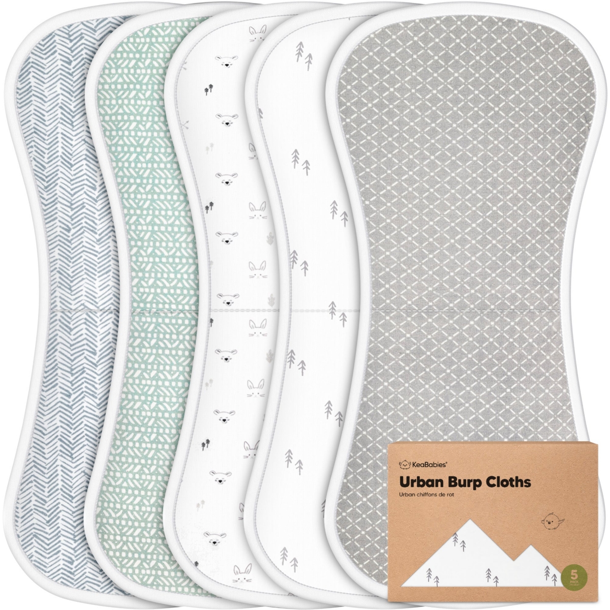 KeaBabies 5pk Urban Baby Burp Cloths, Organic Burping Cloth for Babies, Burp Rags for Baby Girls, Boys - Nordic