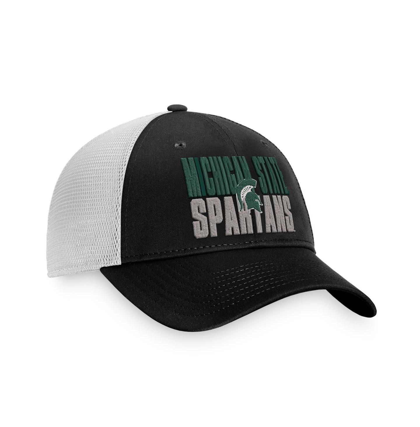 Мужская кепка Top of the World Black, White Michigan State Spartans Stockpile Trucker Snapback Hat — фото 2