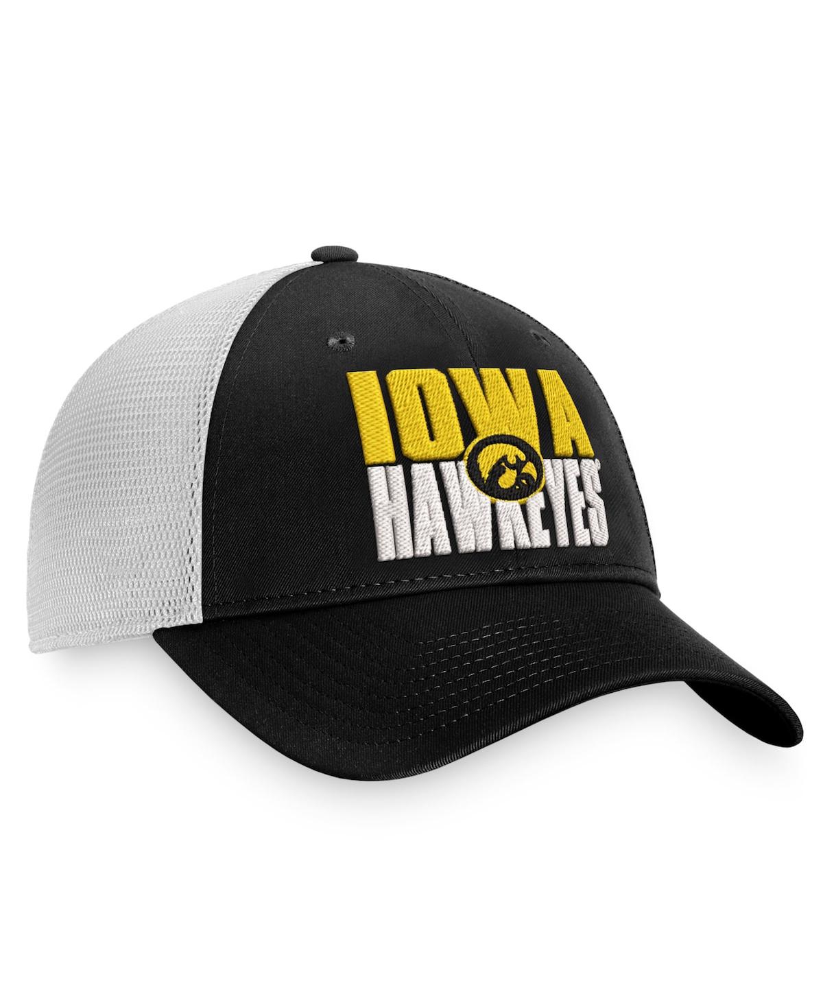 Top Of The World Men's  Black, White Iowa Hawkeyes Stockpile Trucker Snapback Hat In Black,white