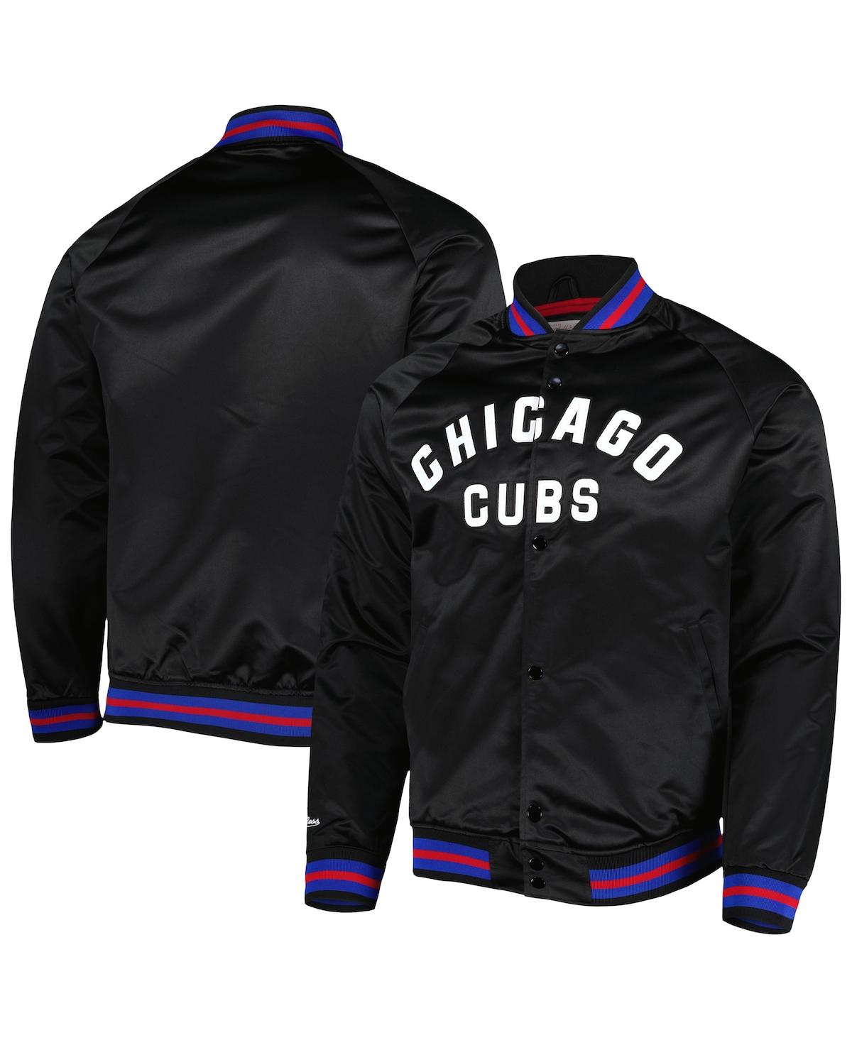 Men's Mitchell & Ness Black Chicago Cubs Satin Raglan Full-Snap Varsity Jacket - Black