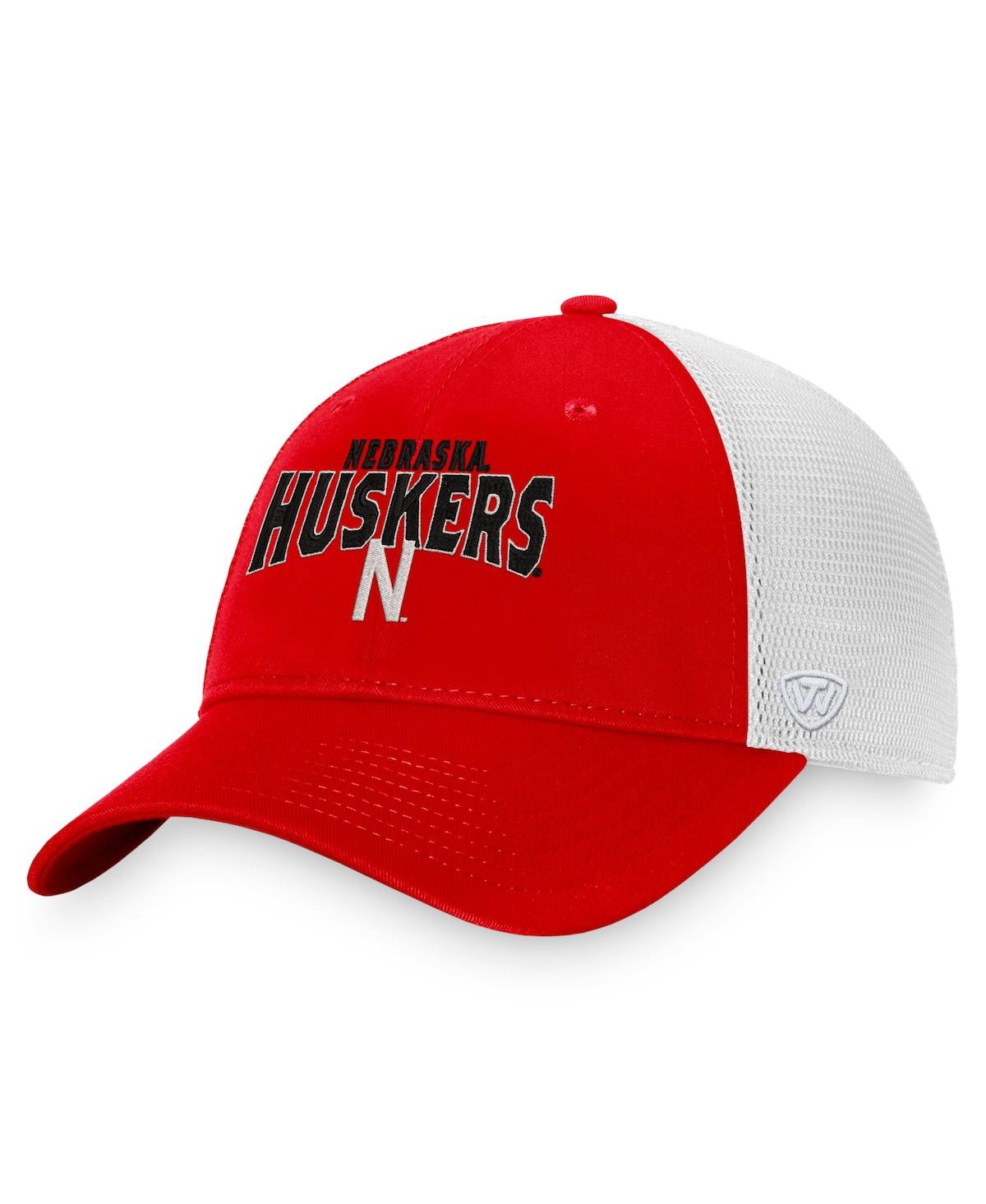 Shop Top Of The World Men's  Scarlet, White Nebraska Huskers Breakout Trucker Snapback Hat In Scarlet,white