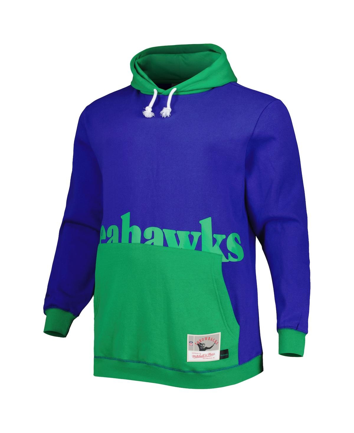 Shop Mitchell & Ness Men's  Royal, Green Seattle Seahawks Big And Tall Big Face Pullover Hoodie In Royal,green