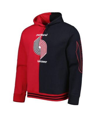 Men's Red, Black Portland Trail Blazers Hardwood Classics Split Pullover Hoodie