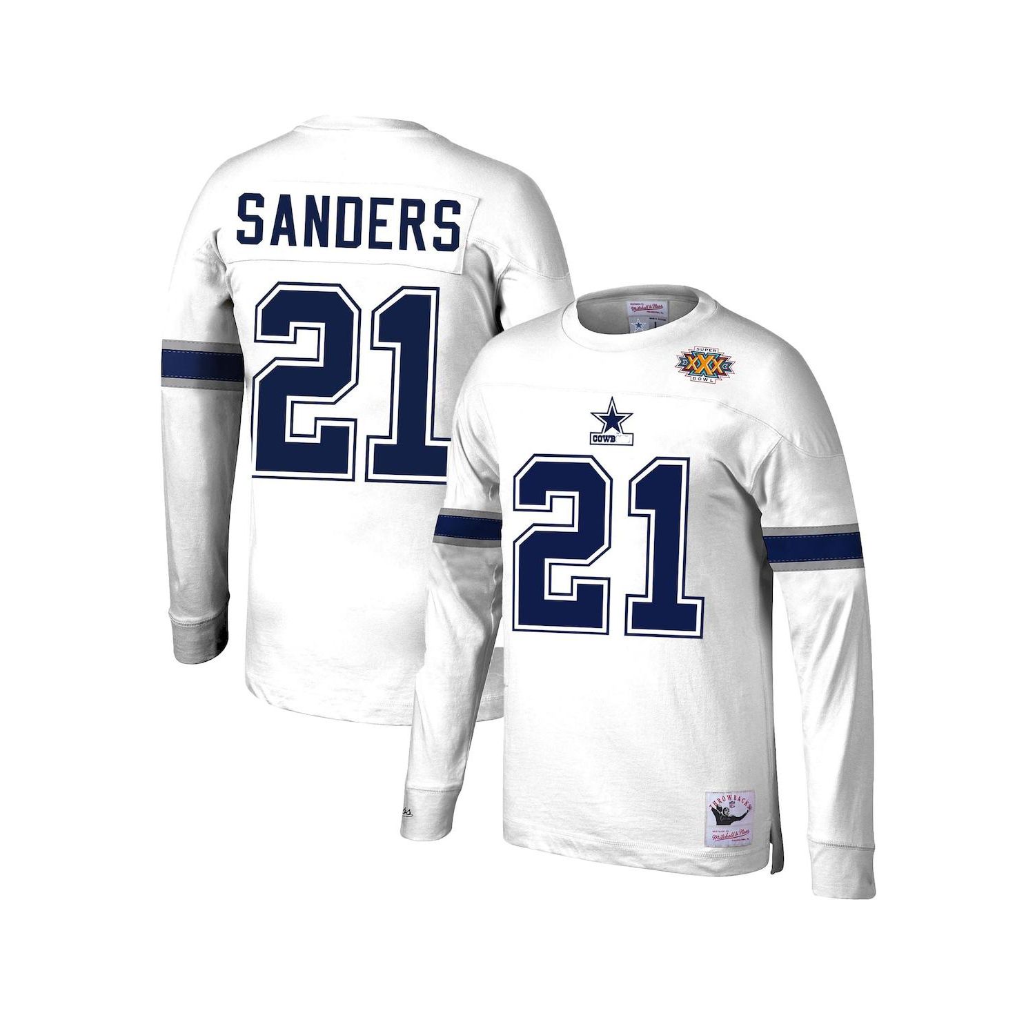 Men's Deion Sanders White Dallas Cowboys Retired Player Name and Number Long Sleeve Top