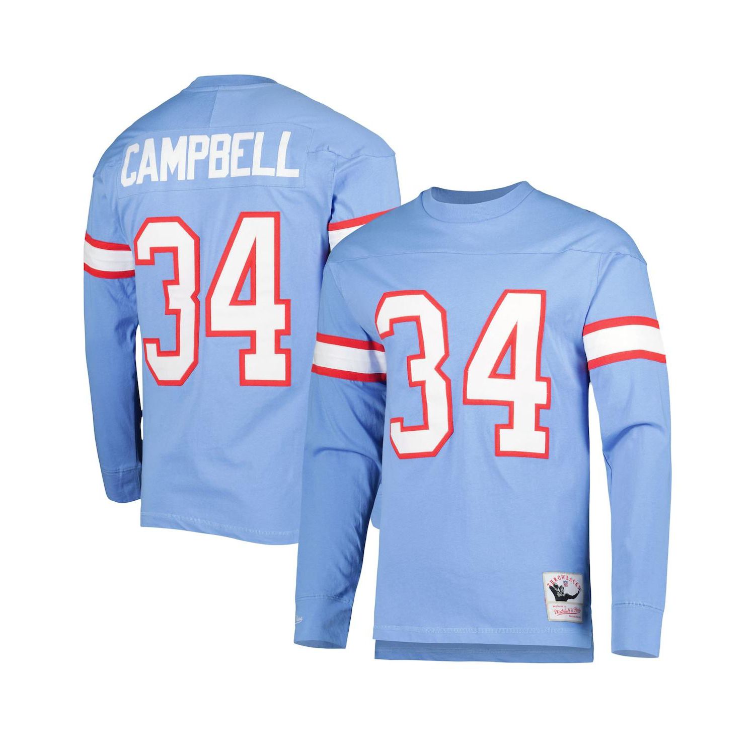 Men's Earl Campbell Light Blue Houston Oilers 1984 Retired Player Name and Number Long Sleeve T-shirt