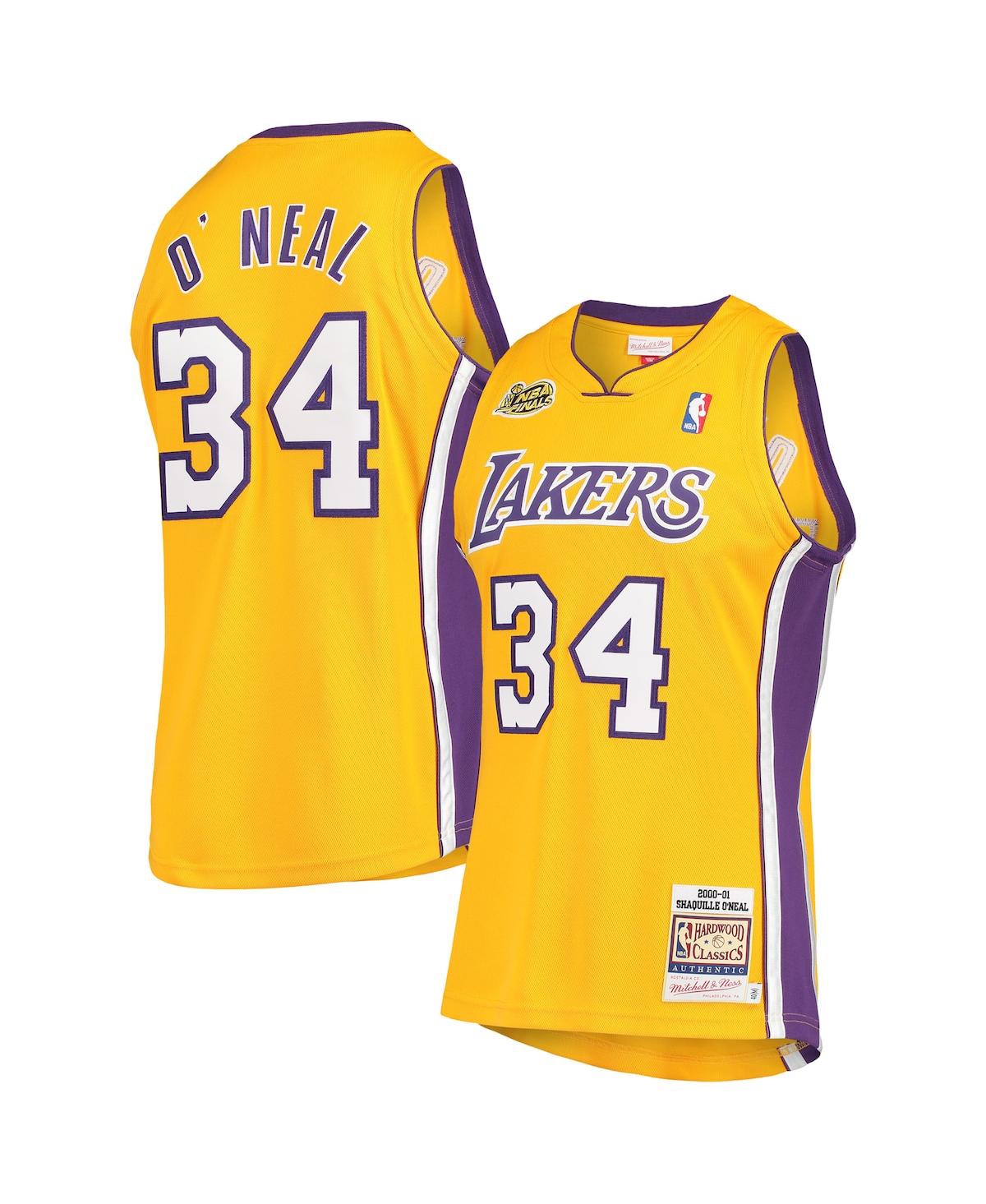 Men's Mitchell & Ness Shaquille O'Neal Gold Los Angeles Lakers 2000 Nba Finals Hardwood Classics Authentic Jersey - Gold
