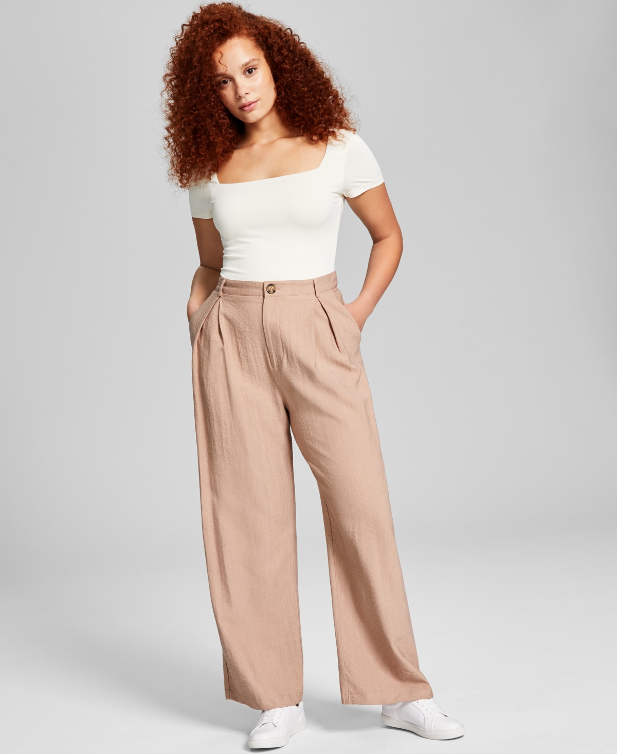  And Now This Women's High-Rise Wide-Leg Textured Trouser Pants