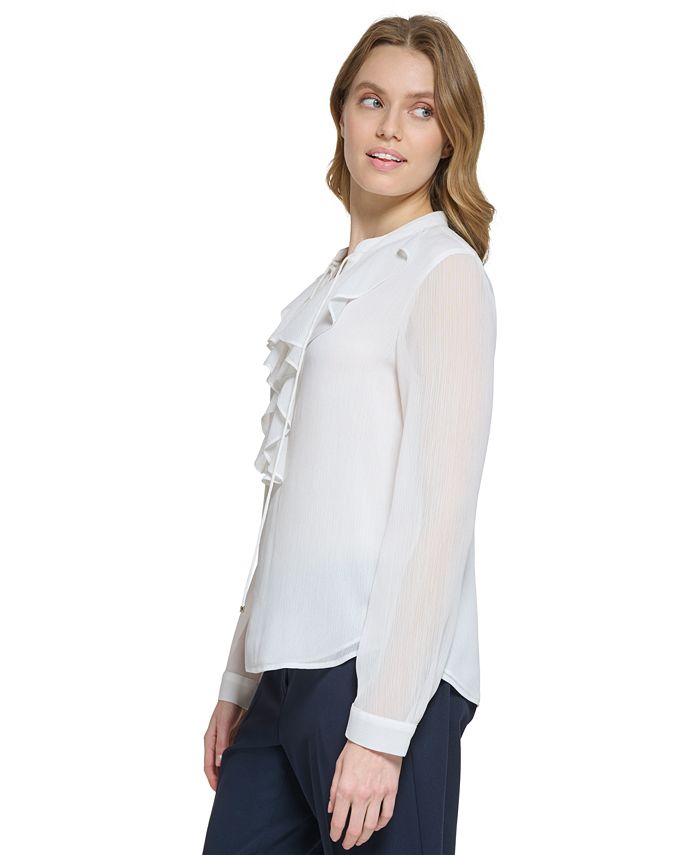 tommy hilfiger ruffled tie neck blouse