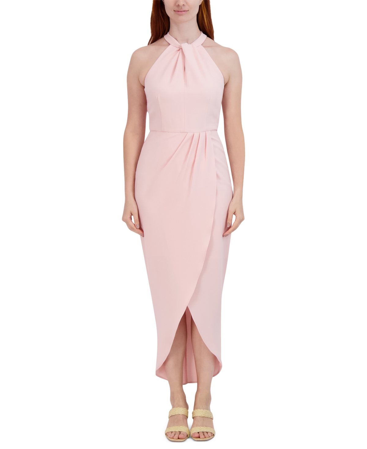 Shop Julia Jordan Knot-neck Tulip-hem Midi Dress In Pink