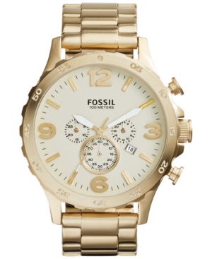 UPC 796483137424 product image for Fossil Men's Chronograph Nate Gold-Tone Stainless Steel Bracelet Watch 50mm JR14 | upcitemdb.com