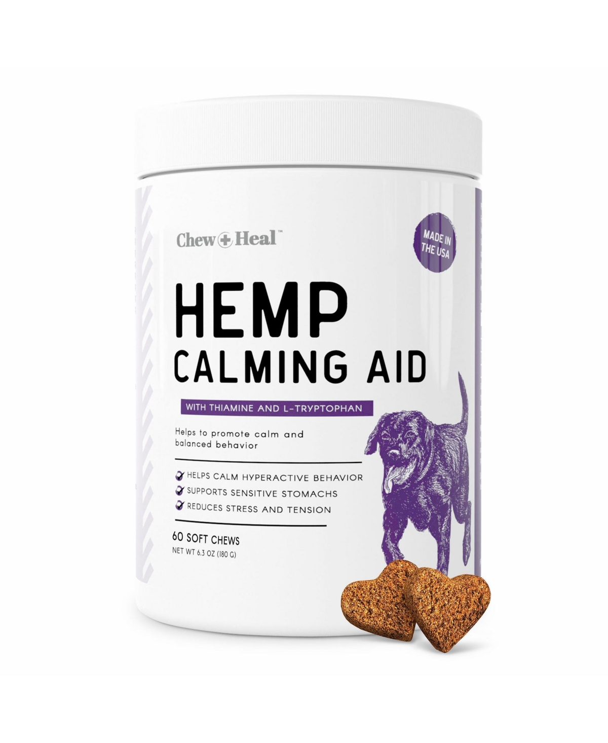 Calming Aid with Hemp Supplement for Dogs - 60 Delicious Chews