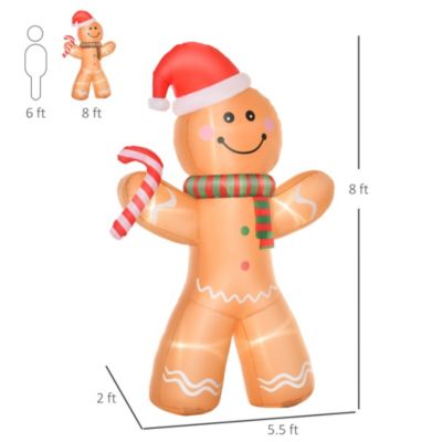 8 ft Inflatable Gingerbread Man Outdoor Holiday Display w/ LED Lights
