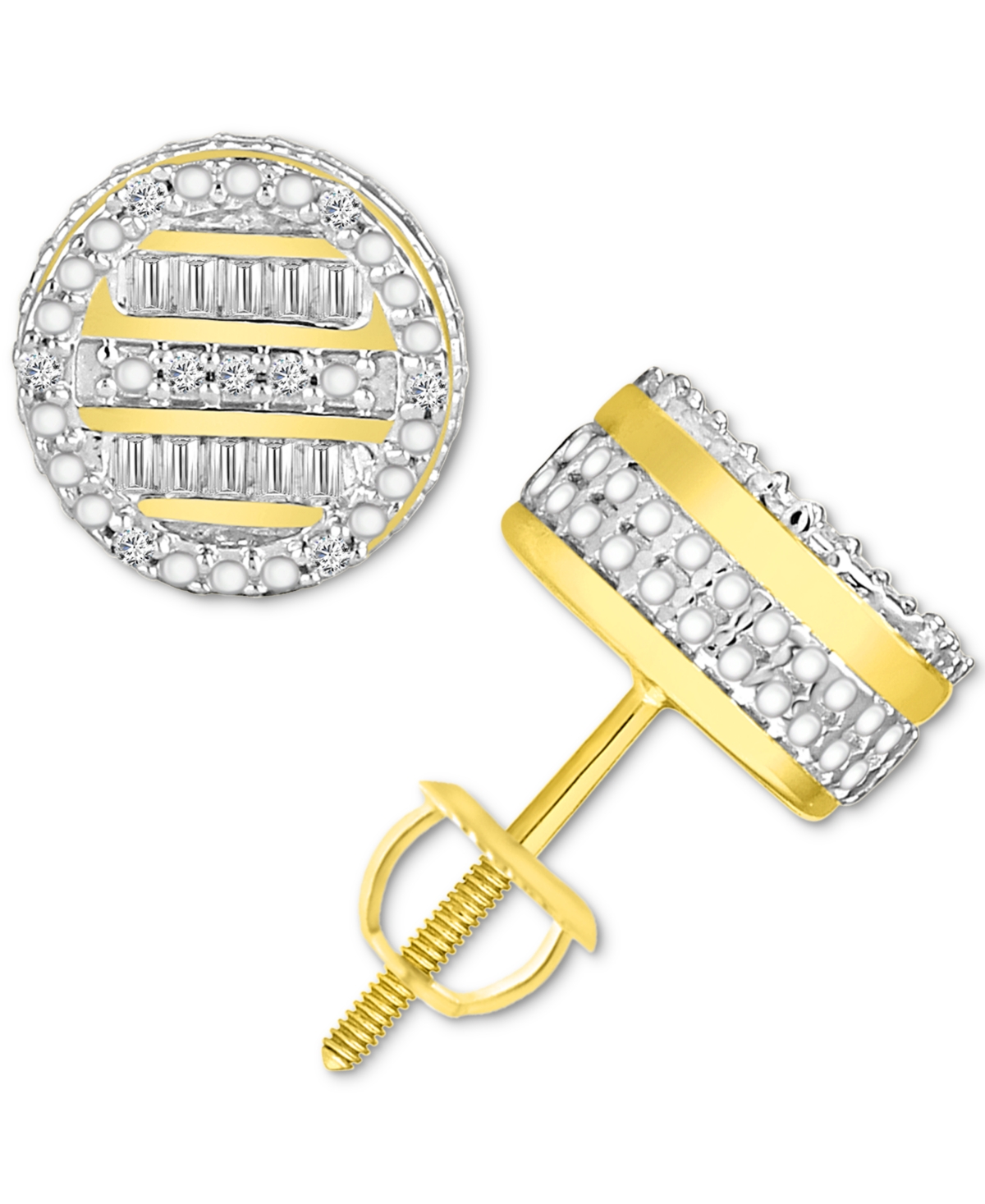 Macy's Men's Diamond Circle Stud Earrings (1/6 Ct.tw) In 10k Gold In K Yellow Gold