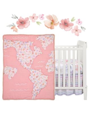 Girls Rule the World Pink Floral 4-Piece Baby Crib Bedding Set
