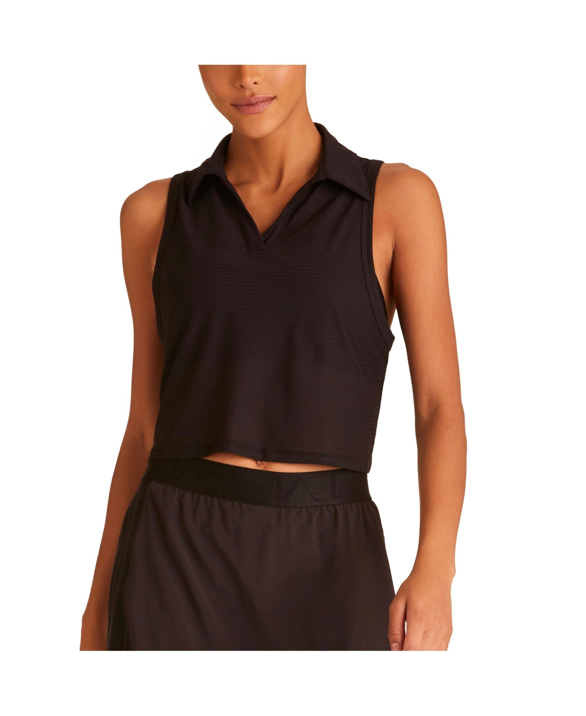 Regular Size Adult Women's Sleeveless Tie Back Polo Top - Black