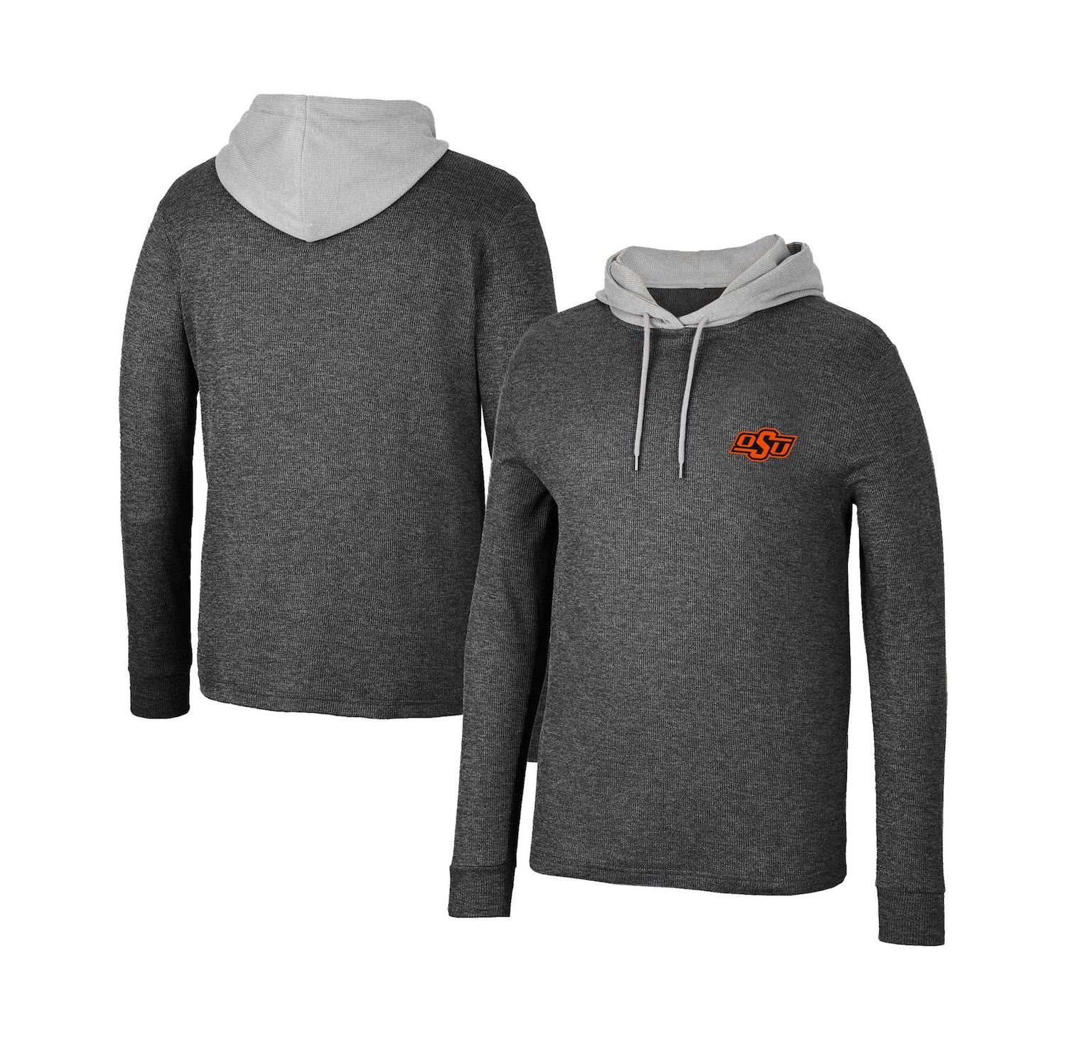Men's Black Oklahoma State Cowboys Ballot Waffle-Knit Thermal Long Sleeve Hoodie T-shirt