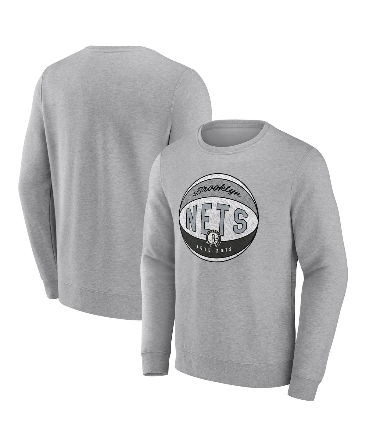 Fanatics Men's  Branded Heathered Gray Milwaukee Bucks True Classics Vint Pullover Sweatshirt