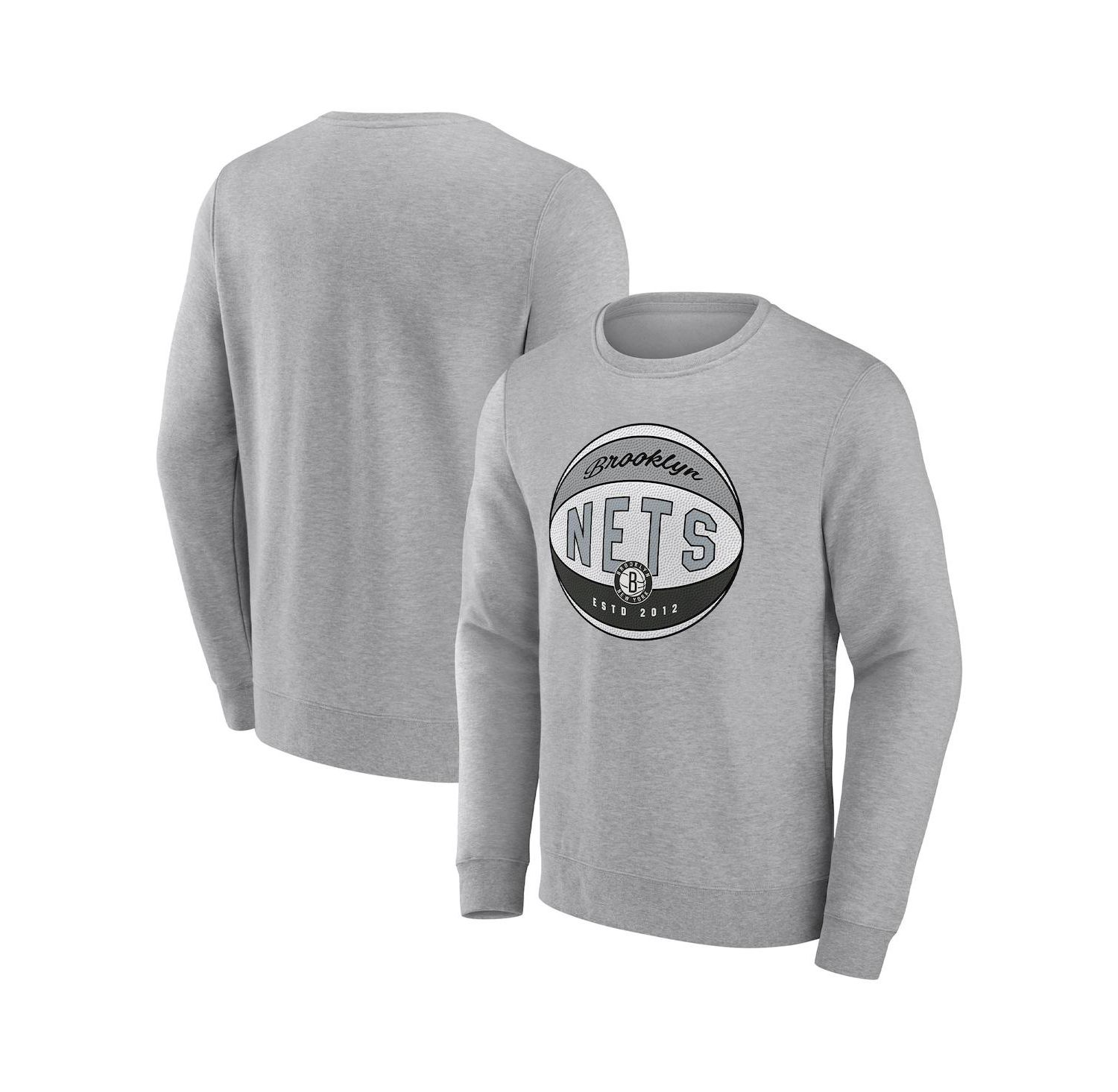 Men's Heathered Gray Brooklyn Nets True Classics Vint Pullover Sweatshirt
