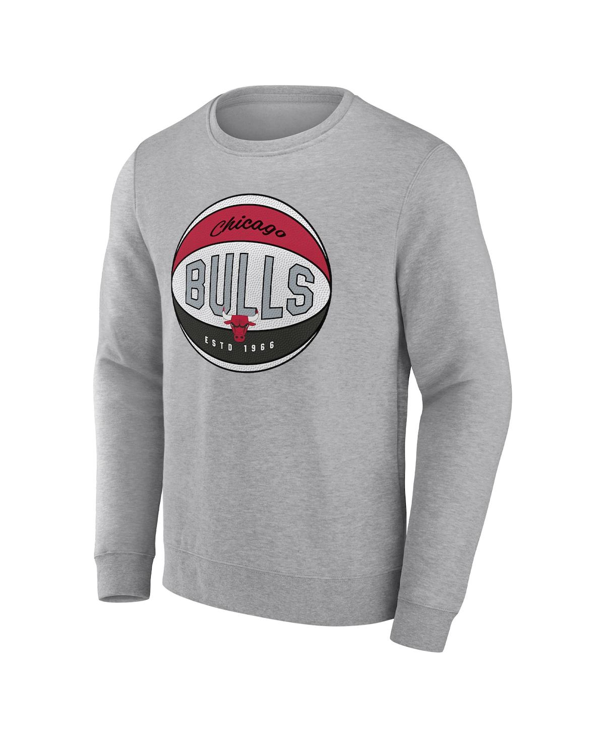 Shop Fanatics Men's  Heathered Gray Chicago Bulls True Classics Vint Pullover Sweatshirt