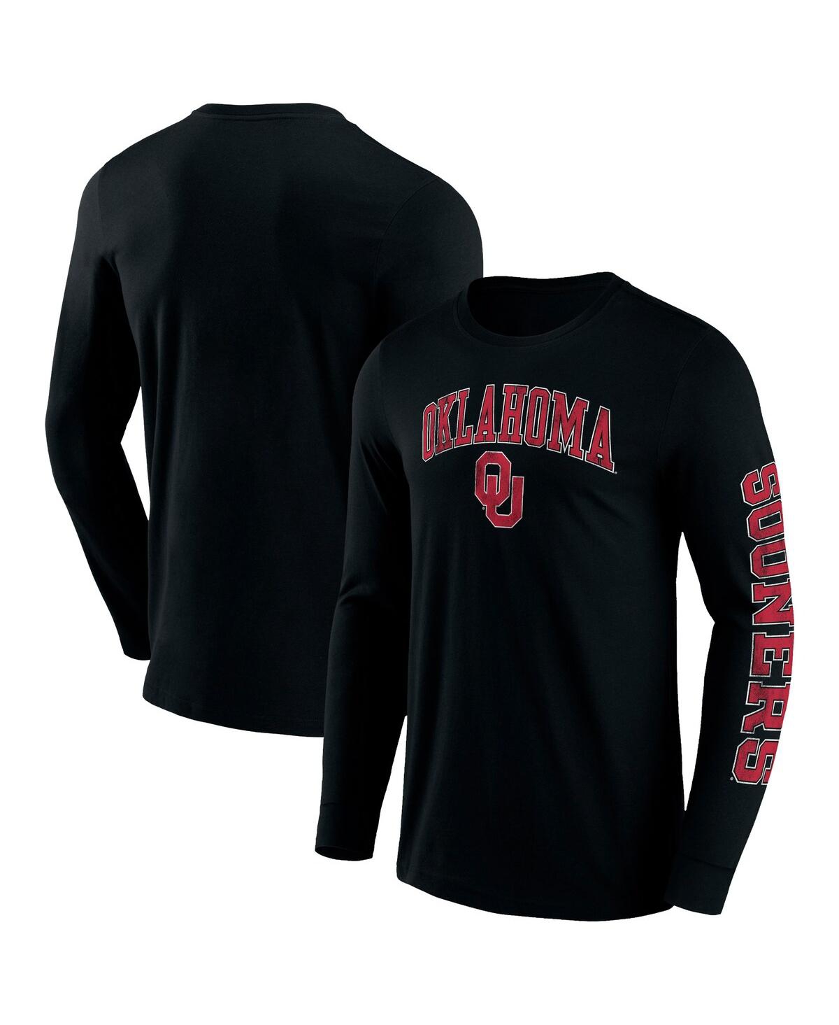 Shop Fanatics Men's  Black Oklahoma Sooners Distressed Arch Over Logo 2.0 Long Sleeve T-shirt