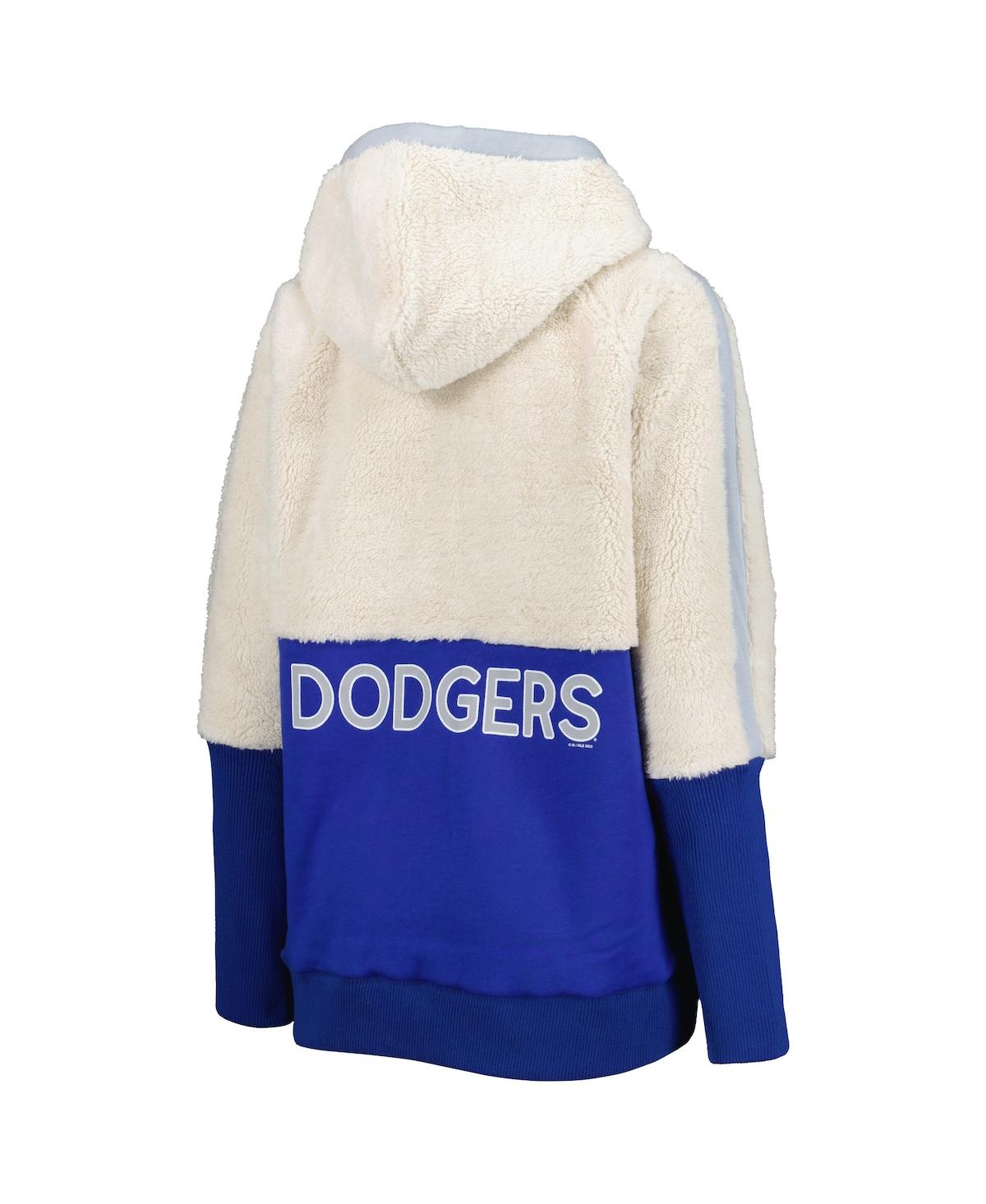 Shop G-iii 4her By Carl Banks Women's  Oatmeal, Royal Los Angeles Dodgers Shuffle It Raglan Full-zip Hoodi In Oatmeal,royal