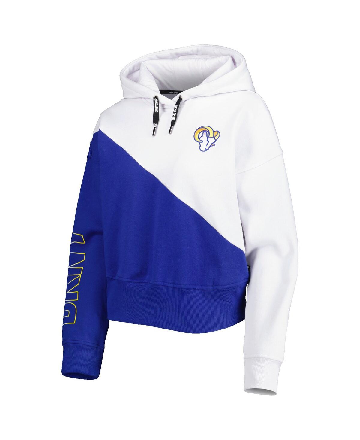 Shop Dkny Women's  Sport White And Royal Los Angeles Rams Bobbi Color Blocked Pullover Hoodie In White,royal