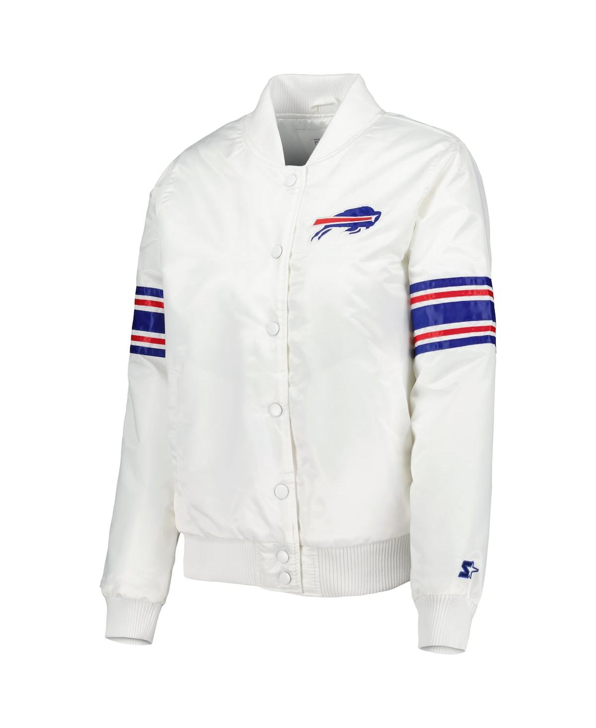 STARTER WOMEN'S STARTER WHITE BUFFALO BILLS LINE UP SATIN FULL-SNAP VARSITY JACKET 