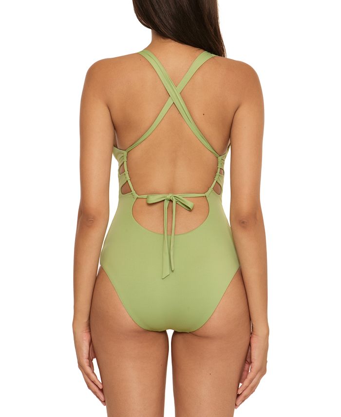 Becca Women's Stretch Moderate Coverage Convertible Color Code One Piece Swimsuit Purple Size Medium