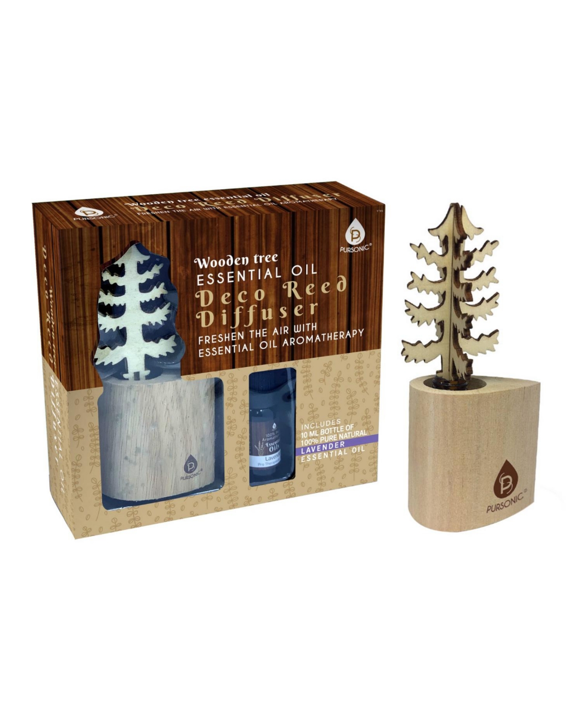 3D Wooden Standard Tree Reed Diffuser with Lavender Essential Oil - Natural