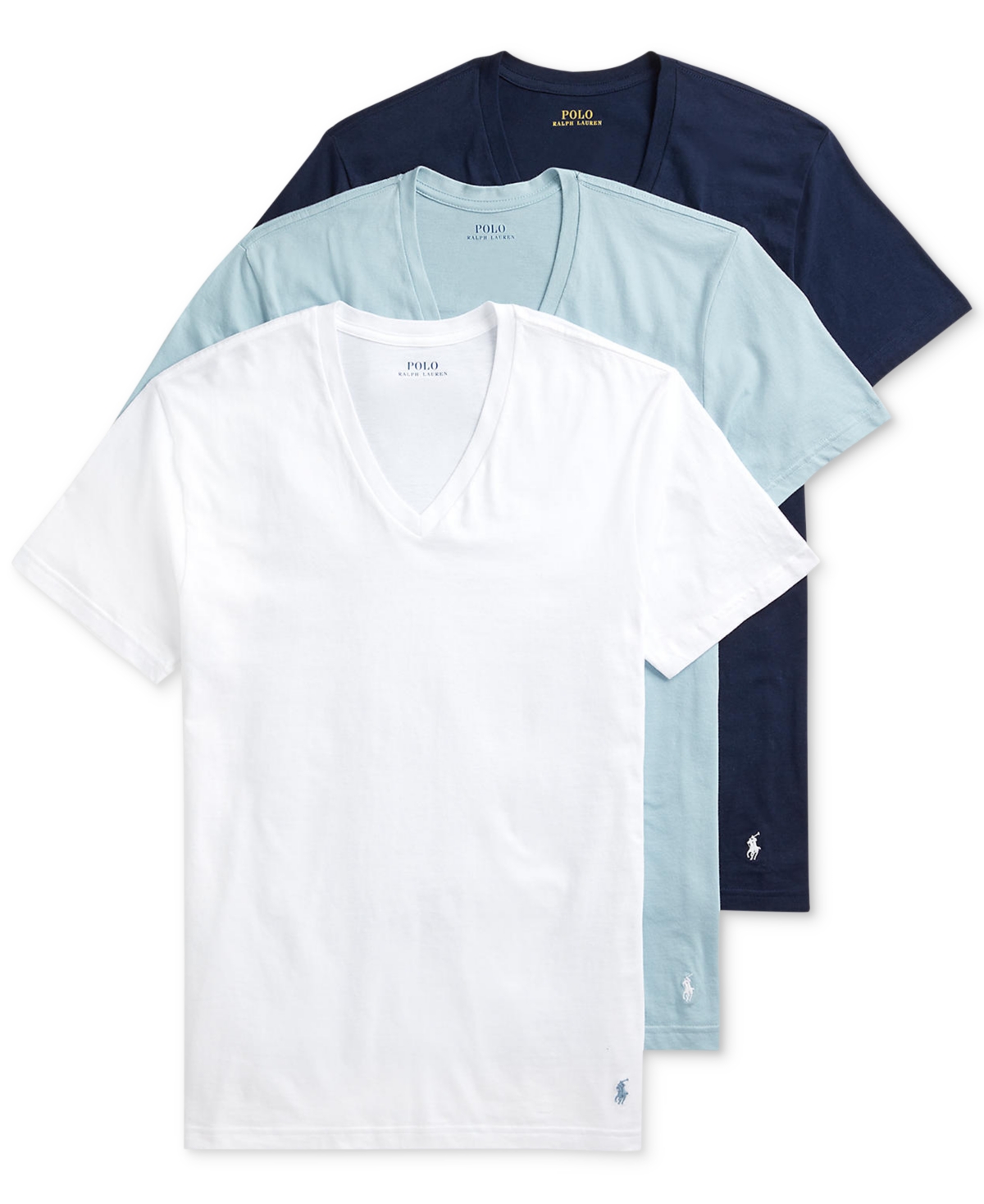 Shop Polo Ralph Lauren Men's V-neck Classic Undershirt 3-pack In White,surf Blue,cruise Navy