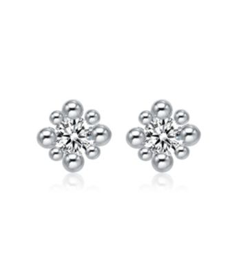 GV  Sterling Silver White Gold Balls with Clear Round Cubic Zirconia Stud Earrings