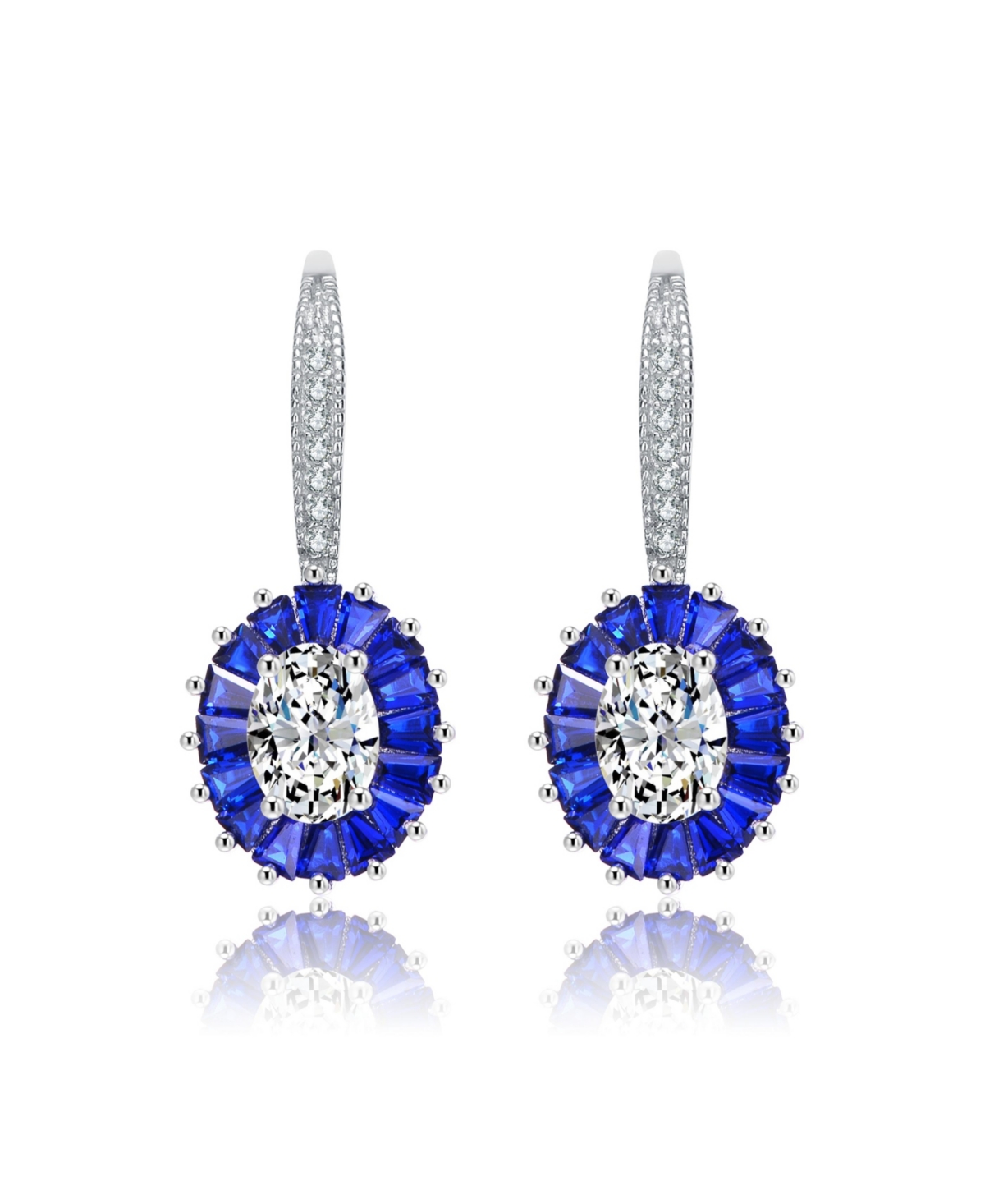 Genevive Gv Sterling Silver White Gold Plated andCubic Zirconia Leaverback Earrings - Blue