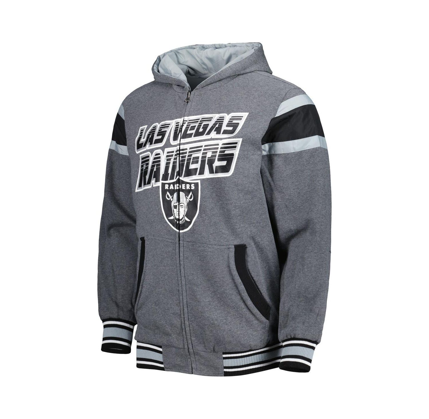 Men's Black, Gray Las Vegas Raiders Extreme Full Back Reversible Hoodie Full-Zip Jacket