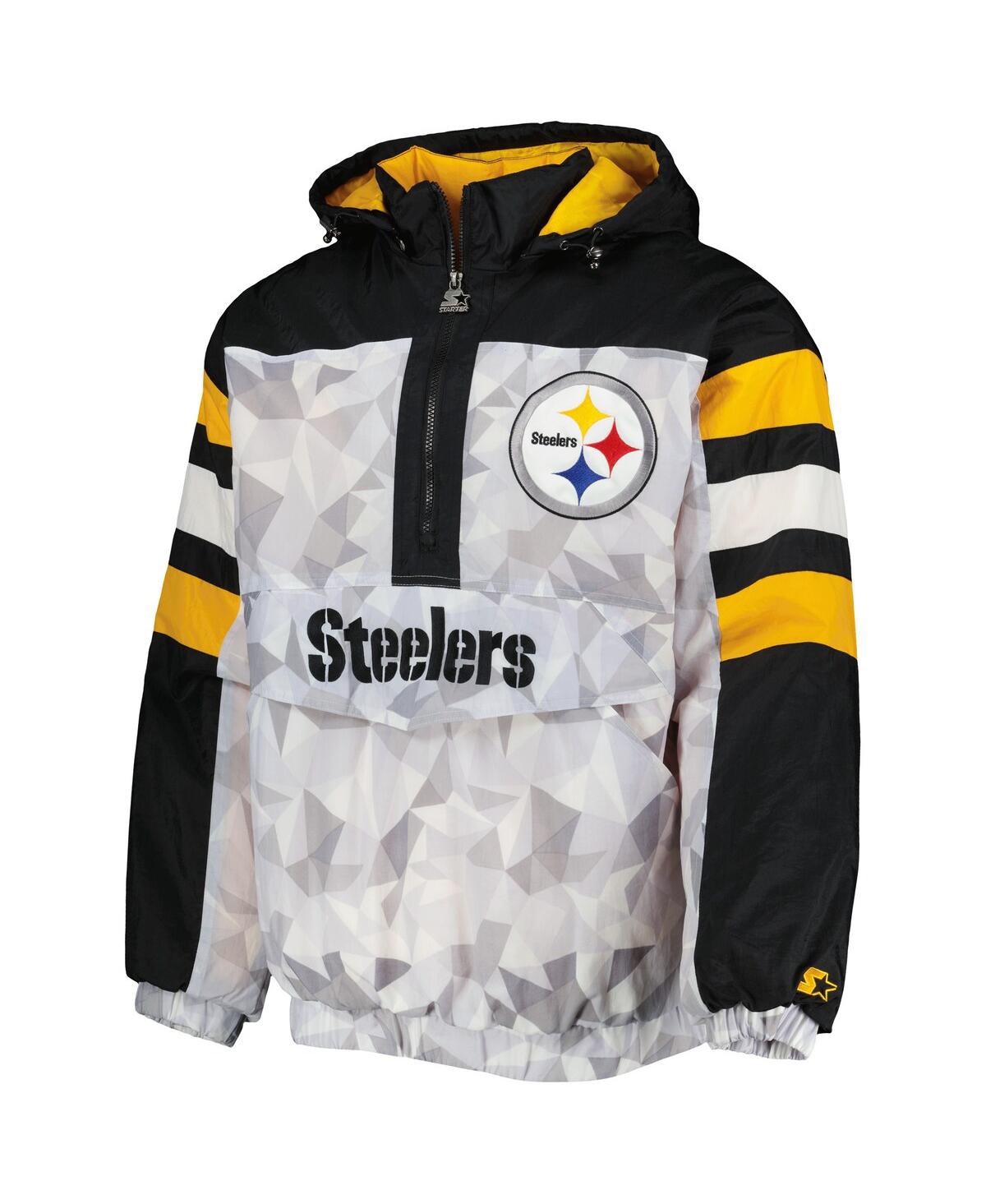 Men's Starter Black Pittsburgh Steelers Thursday Night Gridiron Raglan Half-Zip Hooded Jacket - Black