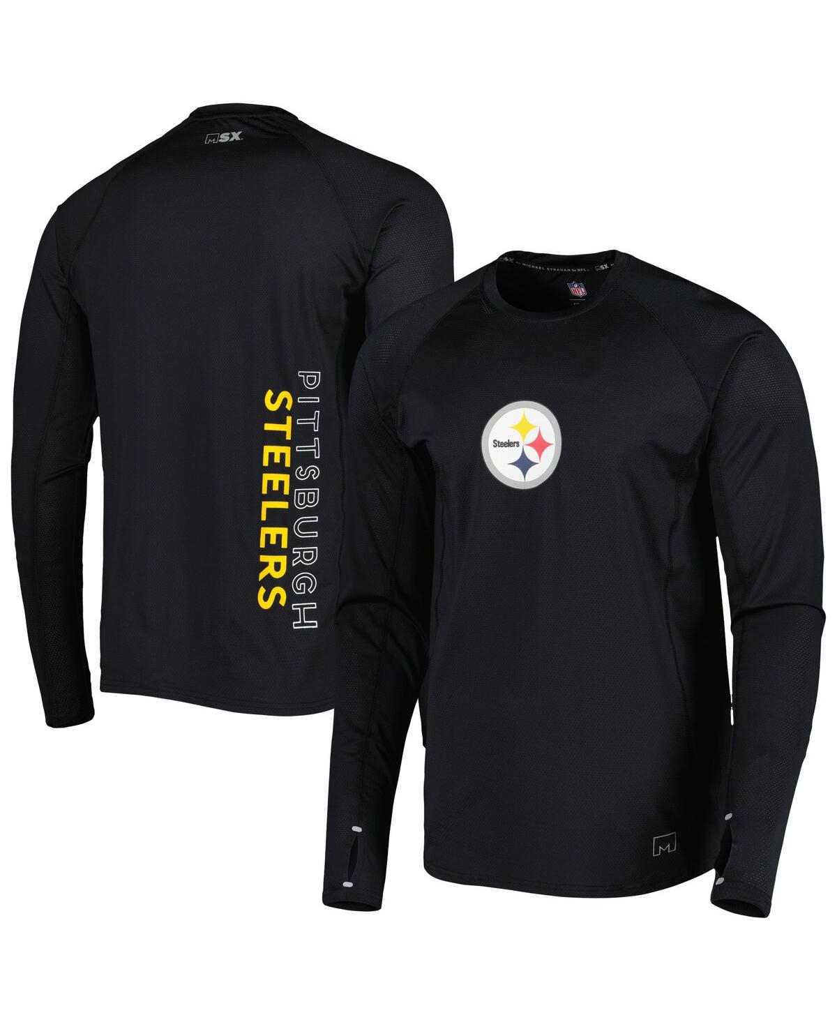 Msx By Michael Strahan Men's  Black Pittsburgh Steelers Interval Long Sleeve Raglan T-shirt
