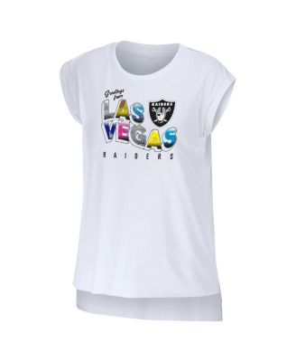 Women's White Las Vegas Raiders Greetings From Muscle T-shirt