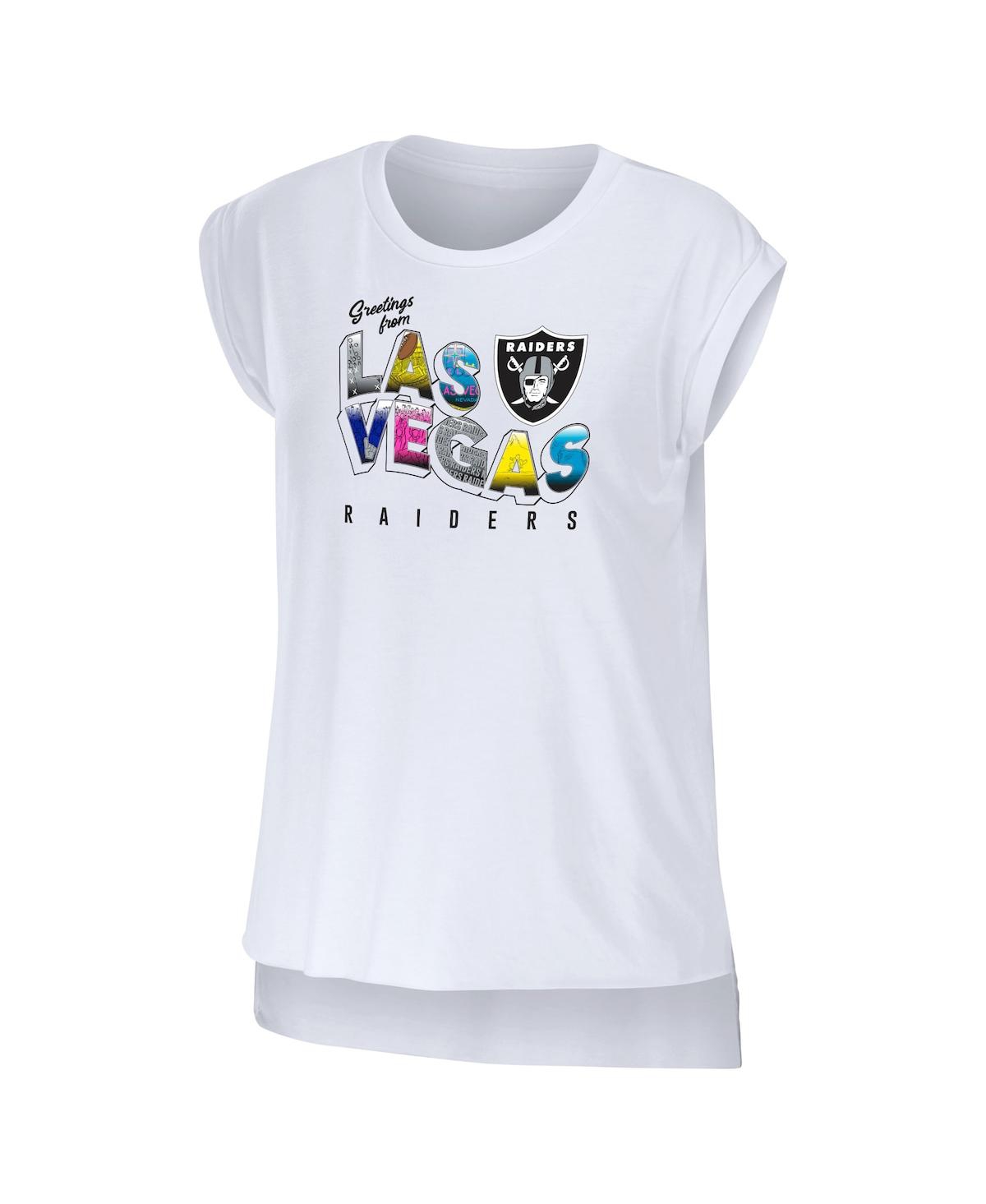 Shop Wear By Erin Andrews Women's  White Las Vegas Raiders Greetings From Muscle T-shirt