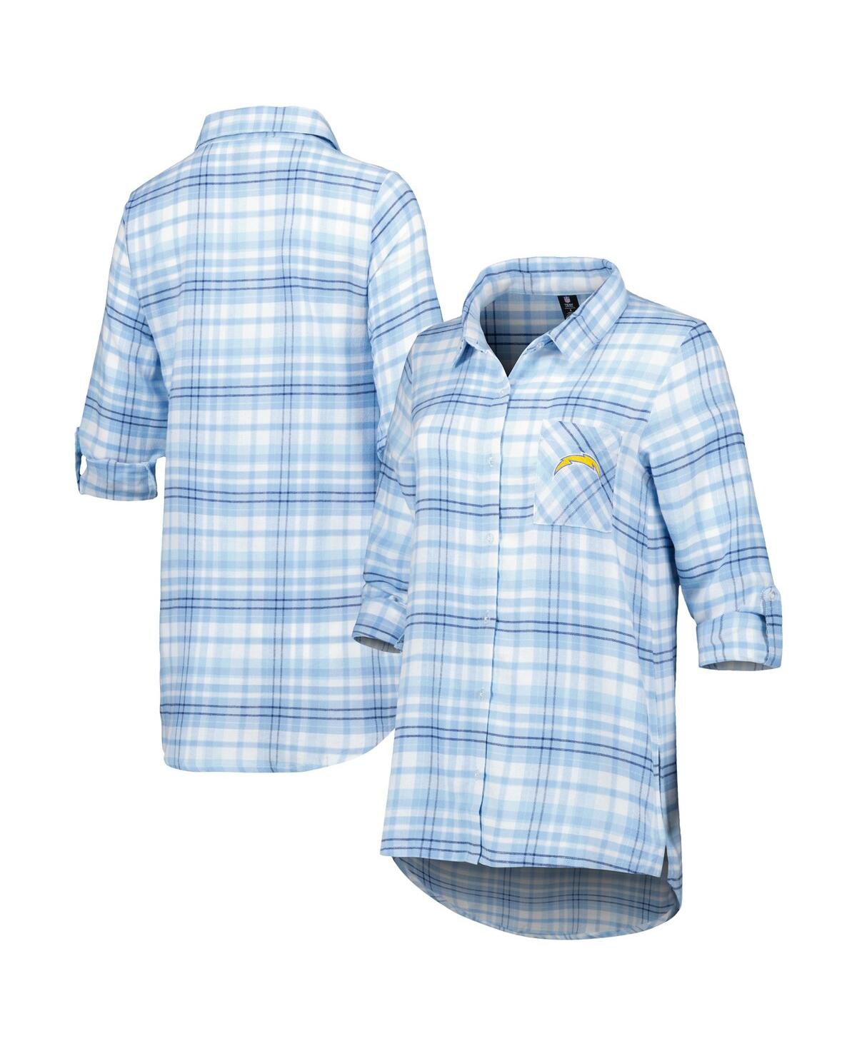 Concepts Sport Women's  Powder Blue, Navy Los Angeles Chargers Mainstay Flannel Full-button Long Slee In Powder Blue,navy