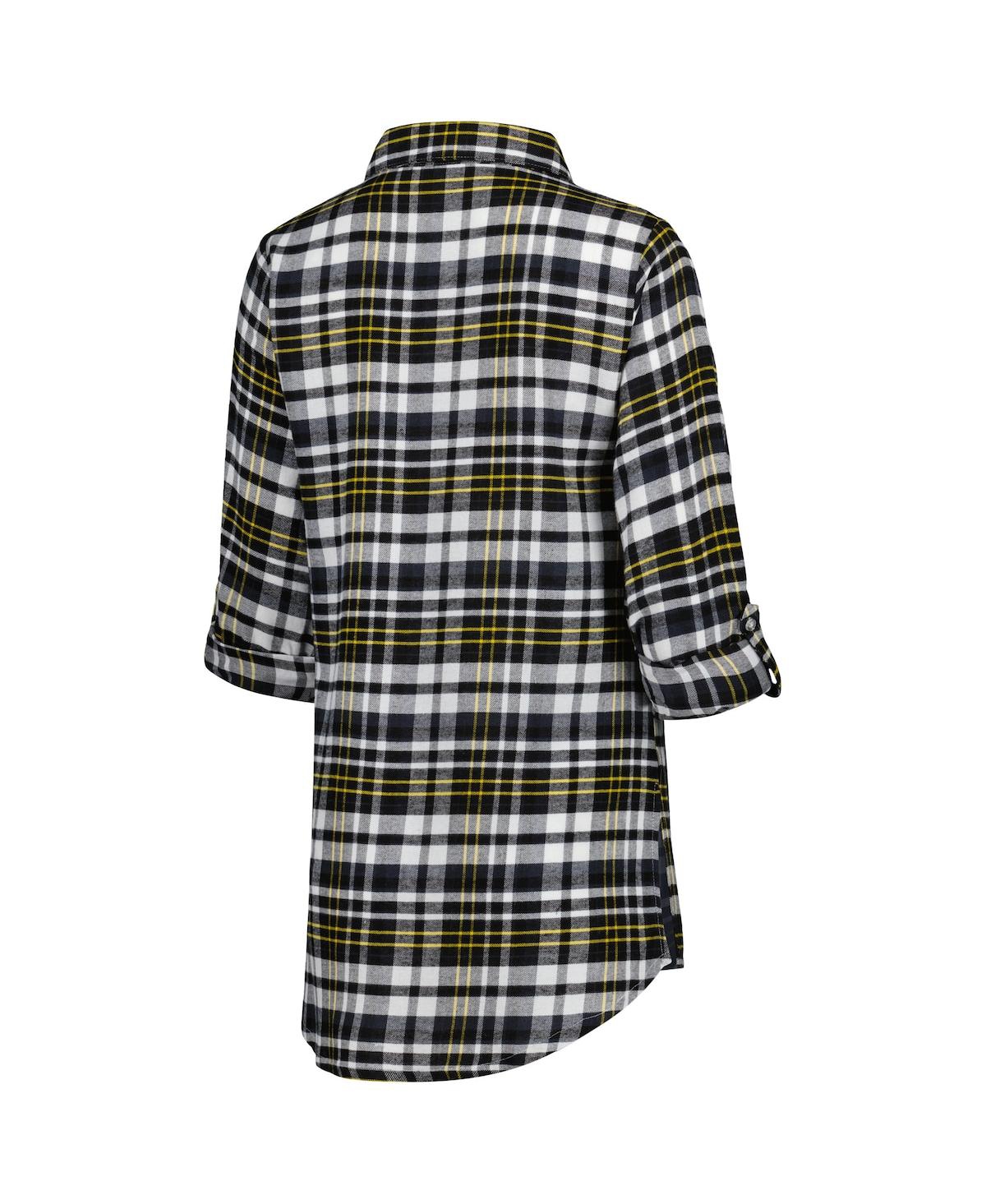 Concepts Sport Black Pittsburgh Steelers Mainstay Plaid Full-button Long Sleeve Nightshirt In Black,gold