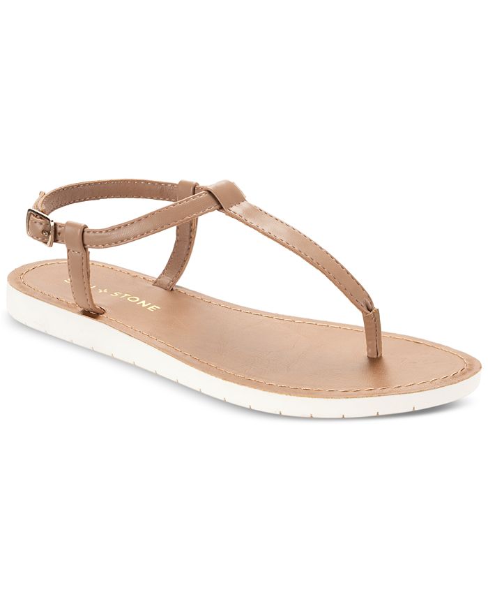 Sun + Stone Kristi T-Strap Flat Sandals, Created for Macy's - Macy's