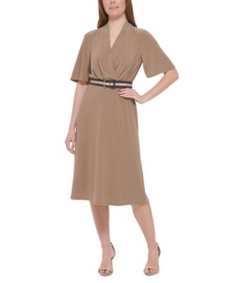 Tommy Hilfiger Women's Shirred Sleeve Surplice Dress Blue Size 12Petite