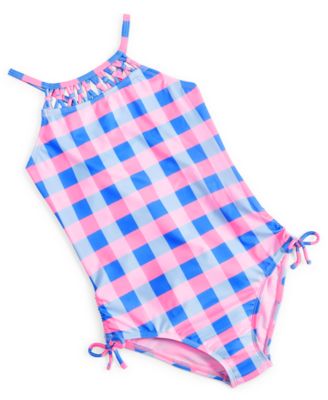 Breaking Waves - Big Girls One-Piece Gingham Swimsuit