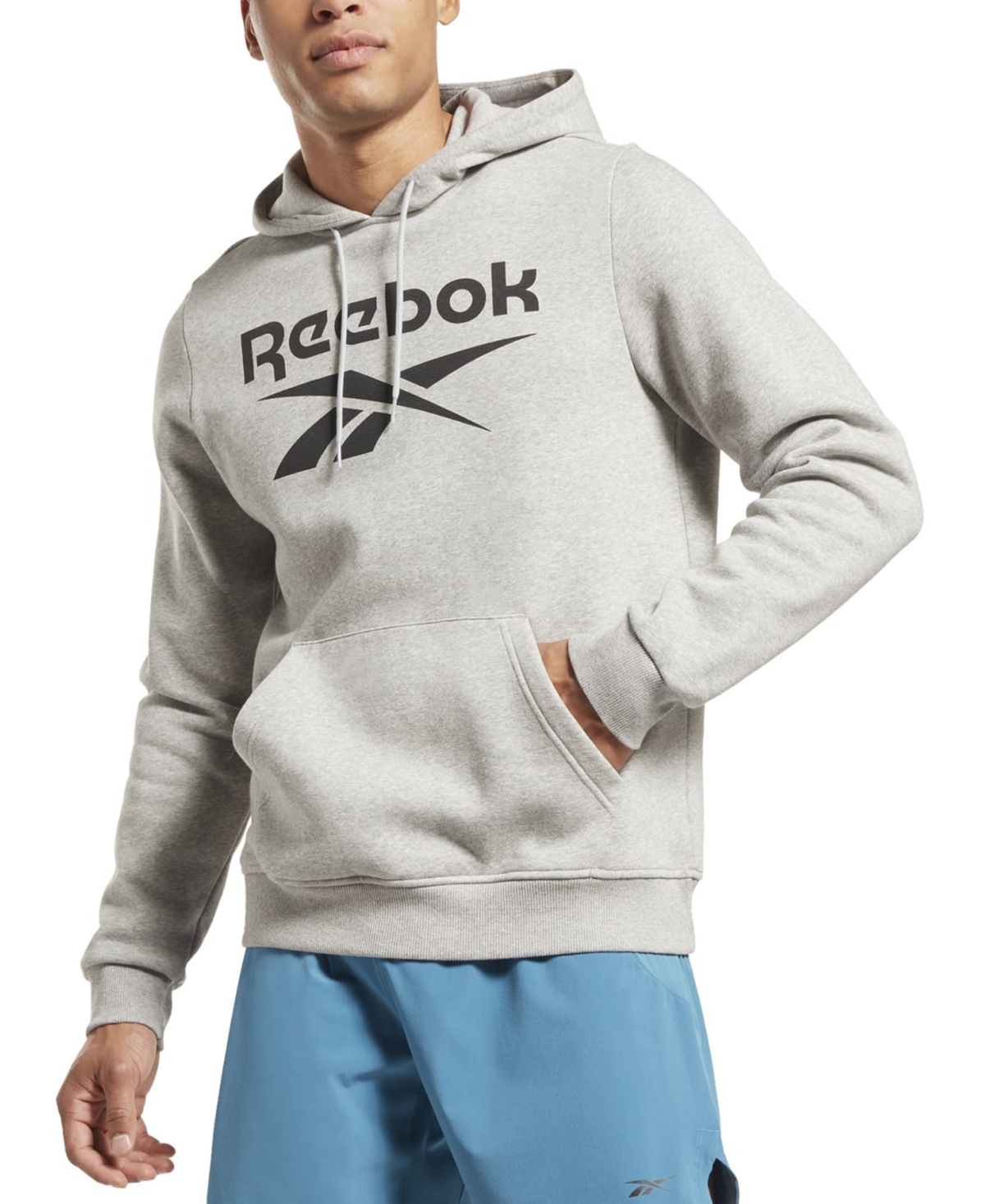 Reebok Men's Identity Classic-fit Stacked Logo-print Fleece Hoodie In Mgh,blk