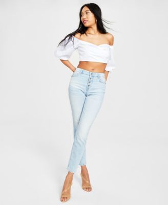  Guess Womens Off The Shoulder Crop Blouse Eco 1981 Exposed Button Fly Skinny Jeans